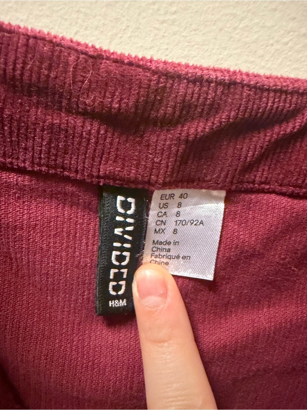 H&M Divided Burgundy Corduroy Pinafore Overall Mini Dress Size 8 Button Front - Picture 3 of 4
